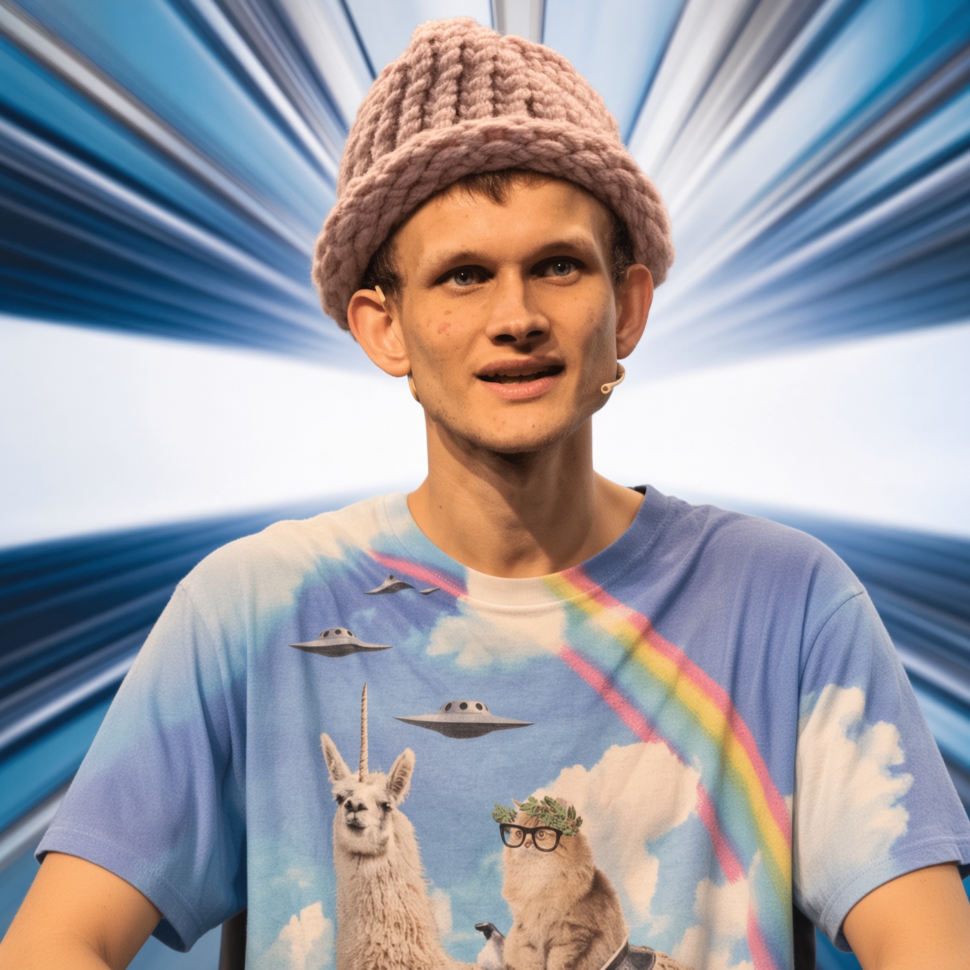 Vitalik in the DOGWIFHAT beanie